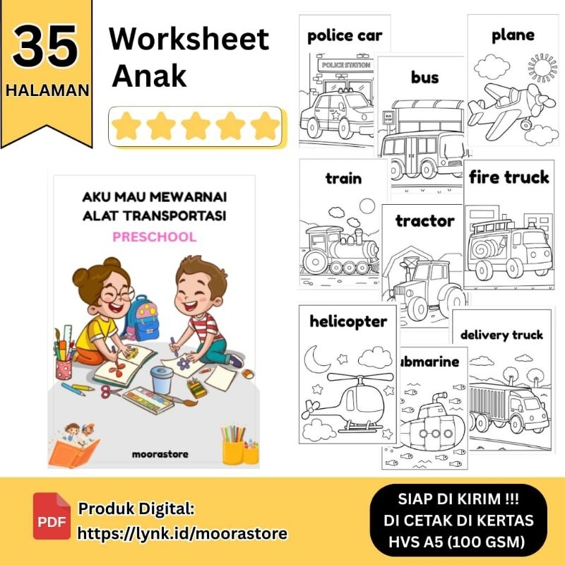 

Kertas Mewarnai isi 35 halaman ukuran A5 (100 gsm) tebal cocok utk anak PAUD/TK/SD