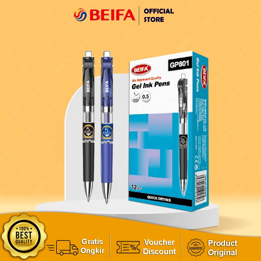 

Beifa Gel Pen Pulpen Gel Retractable Warna Hitam 0.5 mm Desain Klasik dan Ergonomis GP801 PCS