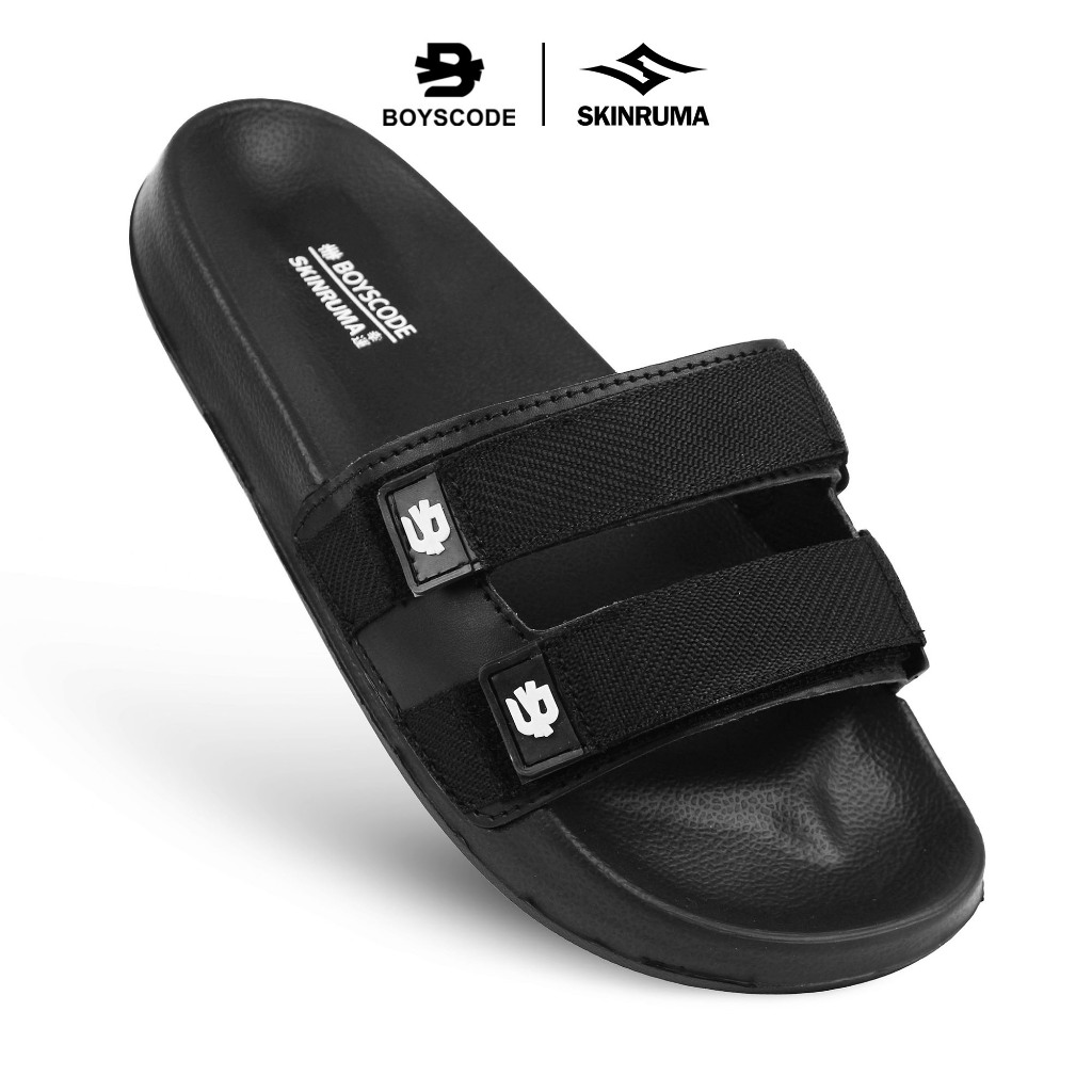 BOYSCODE X SKINRUMA Sandal Selop Karet Distro Pria Wanita KAZUO Hitam / Sandal Slop / Sandal Slide /