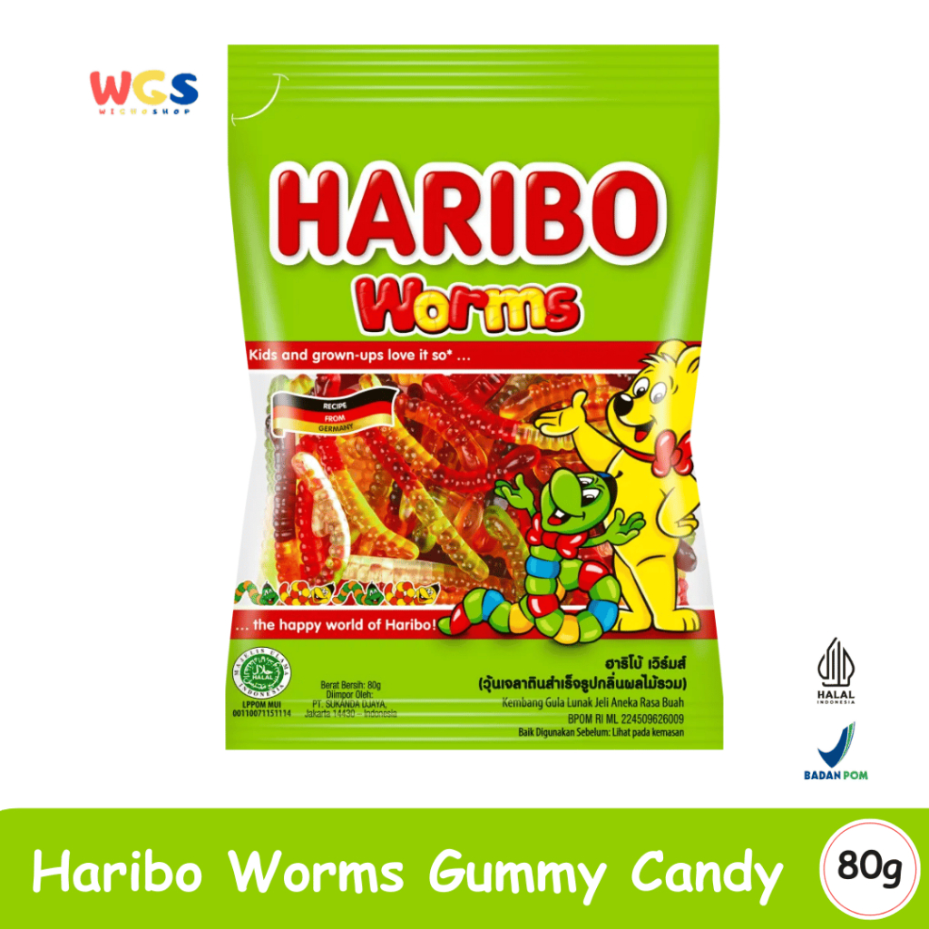 

HARIBO Worms Gummy Candy 80g – Permen Jelly Bentuk Spiral Warna-warni Rasa Buah