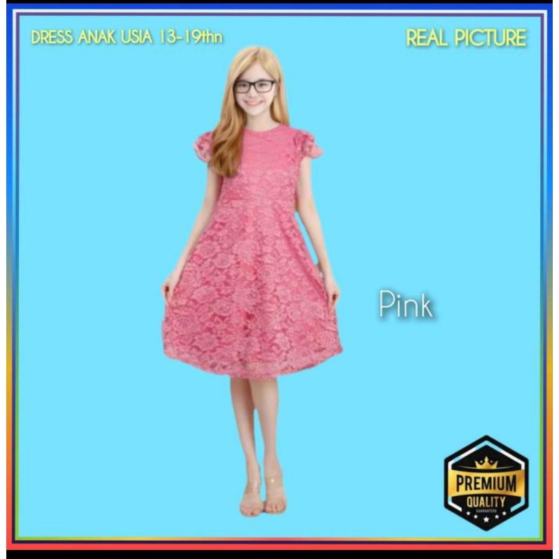Midi Dress Anak Perempuan 13-19thn Yeona Gaun Pesta Korea Remaja Pink