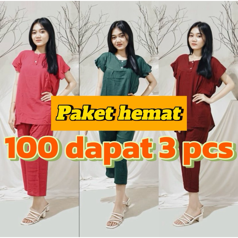 setelan baju bangkok 7/8 bahan rayon premium polos setelan wanita kancing baju 2