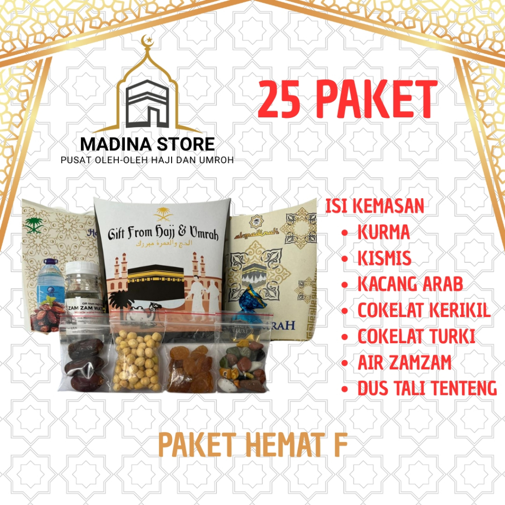 

Paket Hemat 25pcs Oleh-oleh Haji dan Umroh Paket F isi Air Zamzam