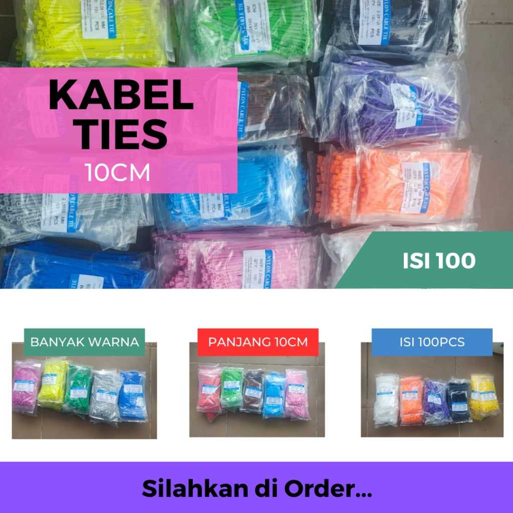 

Kabel Ties Nylon 10cm 1 Pack isi 100pcs | Kabel Tis 10cm berbagai Warna 1 Pak isi 100 pcs
