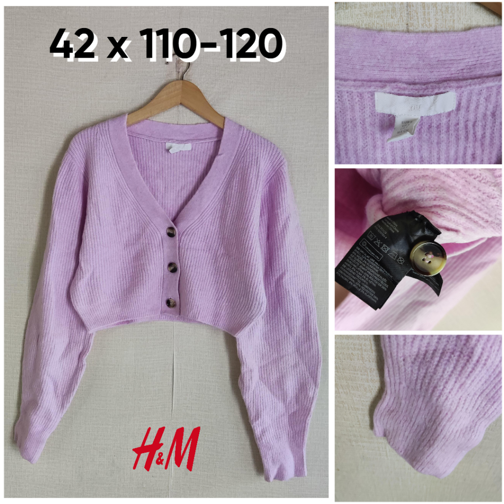 Cardigan Crop H&M Lilac V Neck Size S Souffle Yarn Atasan Cewek Outer Knit Bahan Kapas ZX369