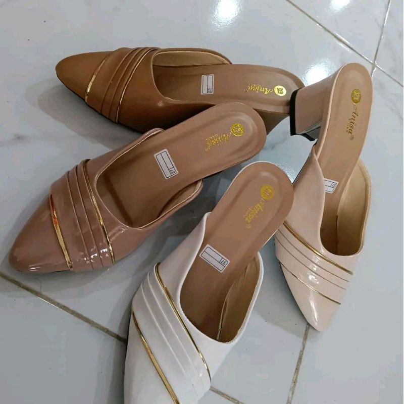Sandal Wanita Slop Hak 5cm Threeon Fhasion Depan tertutup - Heels 5cm