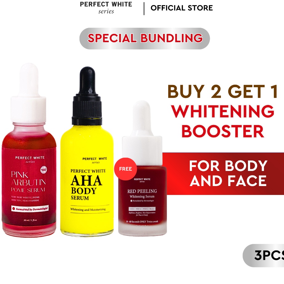 COD  PERFECT WHITE AHA Body Serum 5ml  Pink Arbutin Pome Serum 3ml Free Red Peeling 15ml