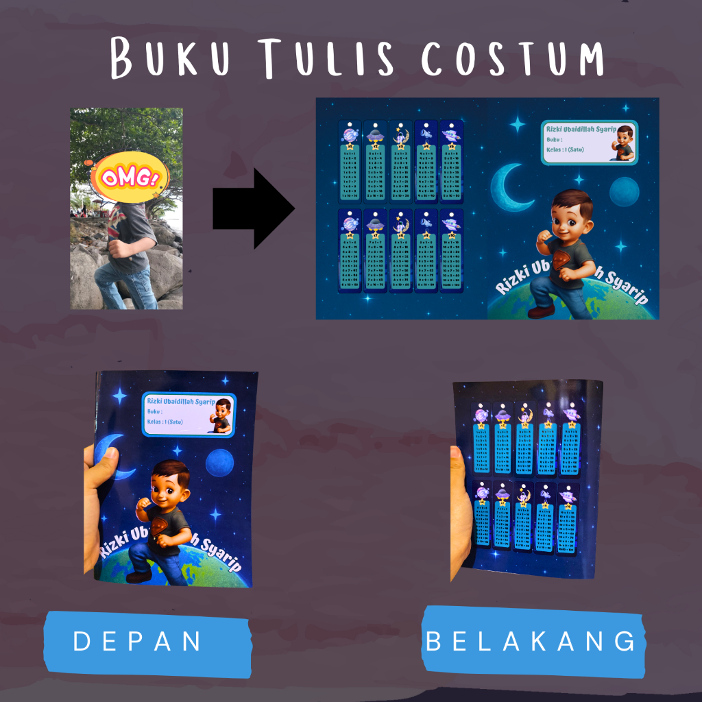 

Buku Tulis Custom Nama & Foto - 58 lembar| Buku Anak Sekolah | Notebook Kado Anak