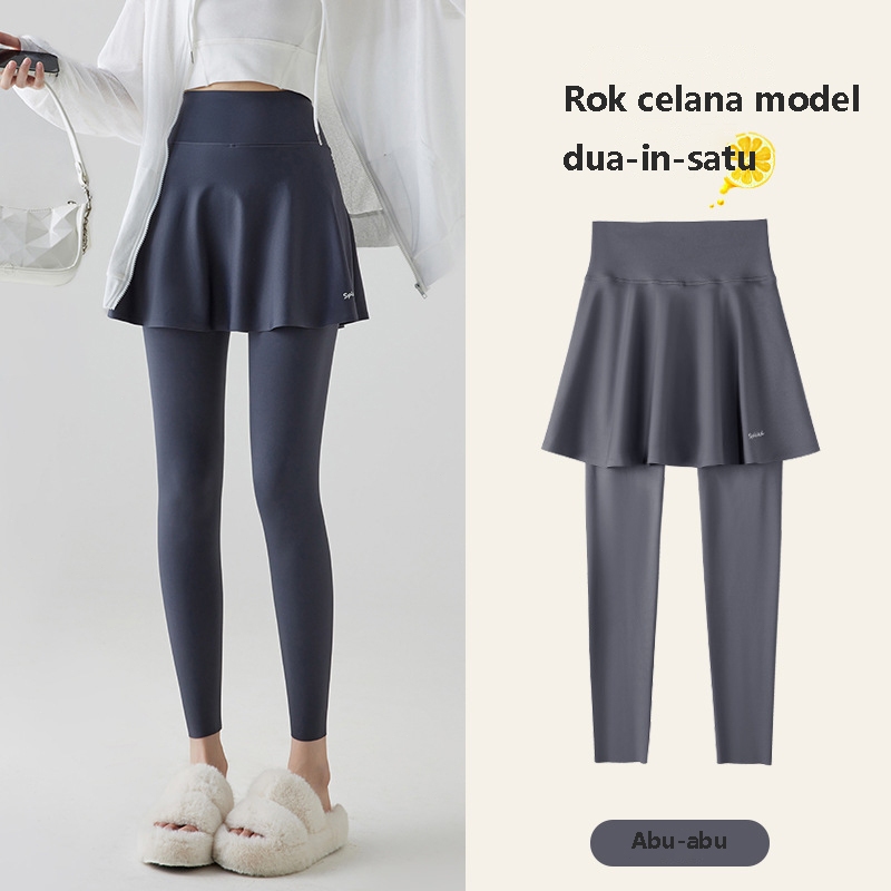DISKON CELANA YOGA HIGH WAIST 2-IN-1: ROK PENDEK DAN CELANA PANJANG WANITA, HIGH WAIST,CELANA ROK