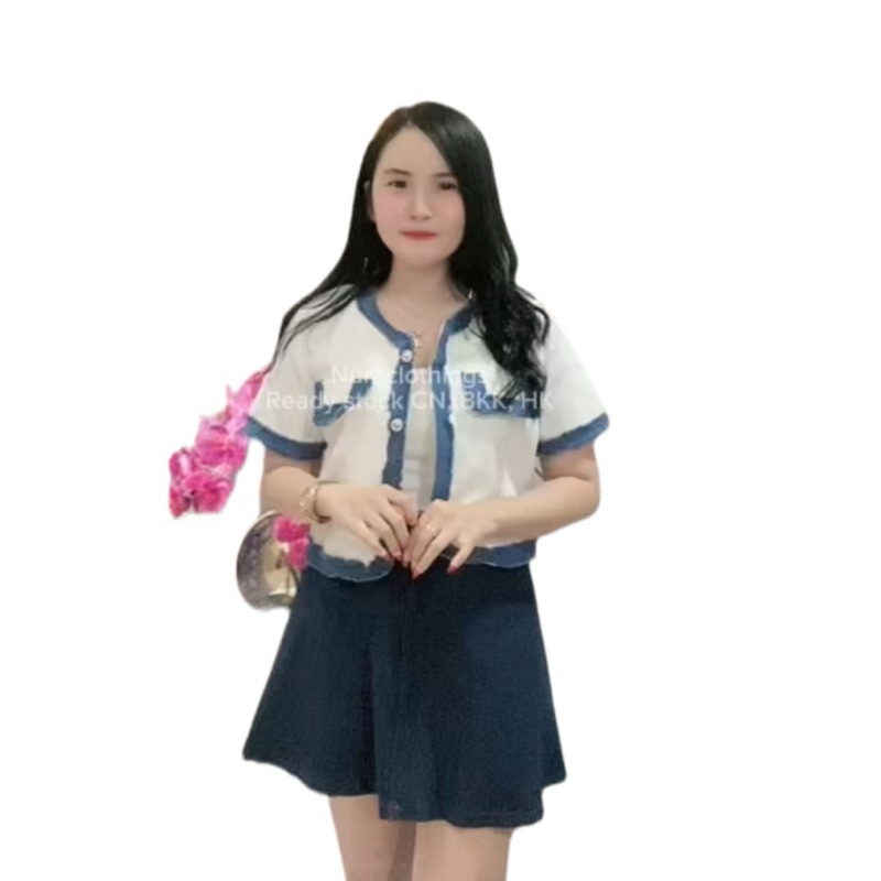 Blazer tweed lengan pendek premium 180525