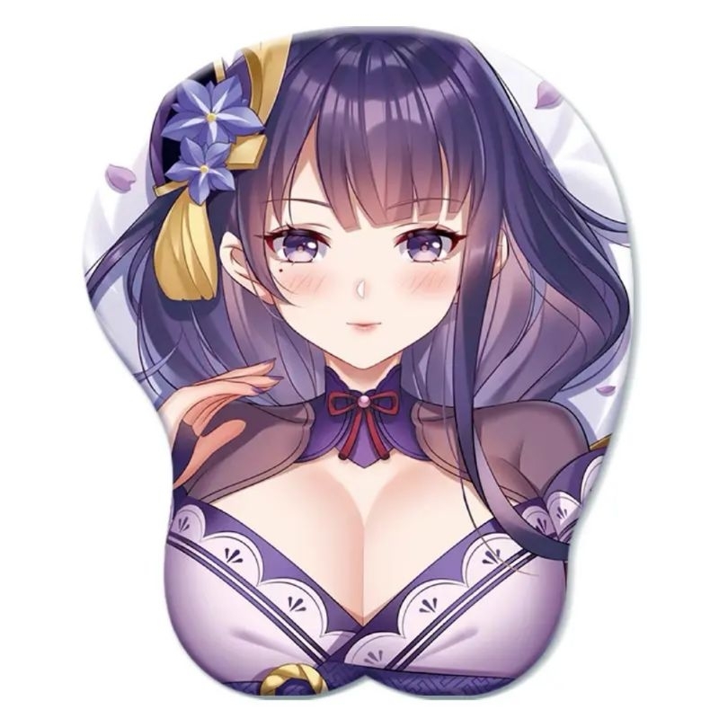 Mousepad Raiden Shogun Maha Girl Sexy Genshin Impact Tatakan Mouse Pad Bantalan Oppai Wrist Boob Mat