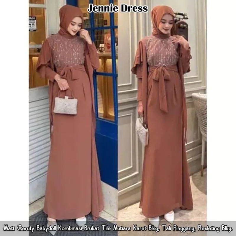 Jennie Dress Brokat Kondangan Free Pashmina – Ceruty Baby Doll Elegan