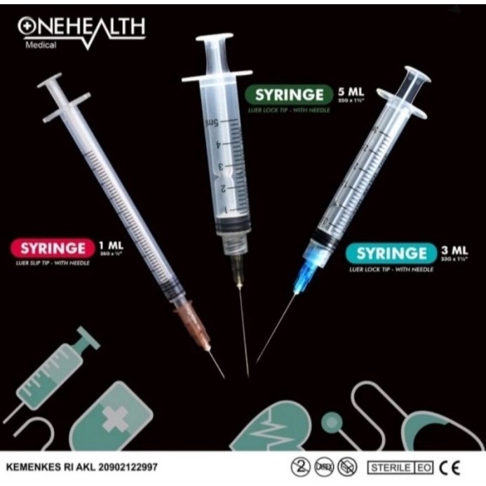 Onehealth Spuit 1cc, 3cc, 5cc 1 box isi 100 pcs