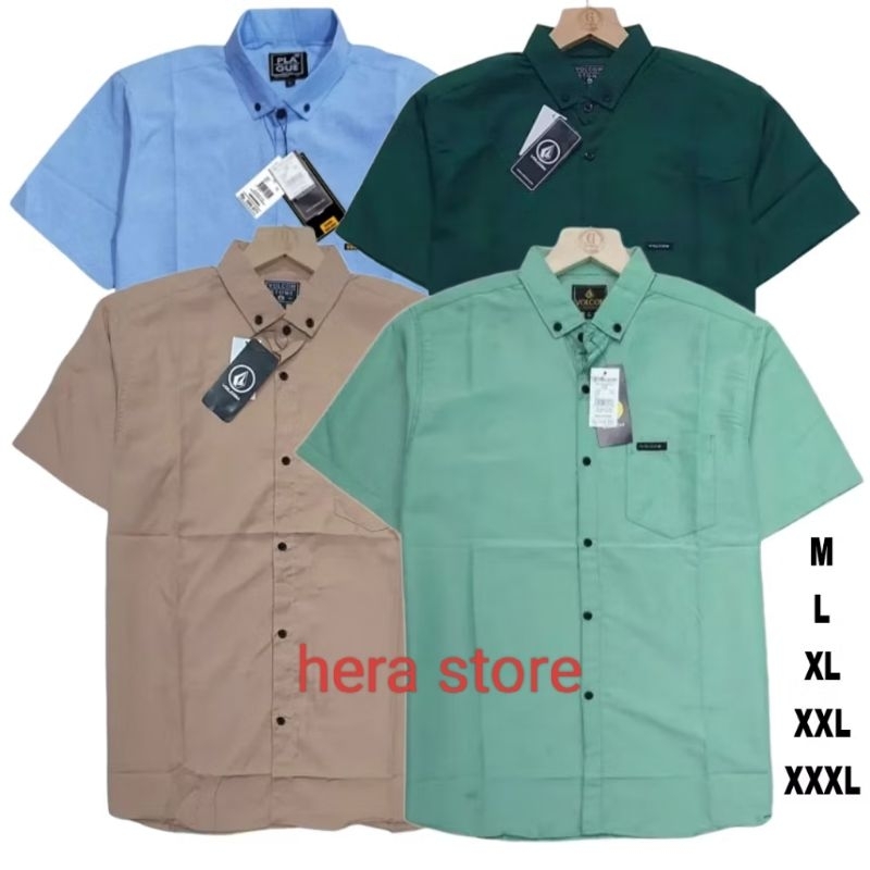 Baju Kemeja Polos Pria Lengan Pendek Slimfit Premium Distro Atasan Hem Cowok Laki Hitam