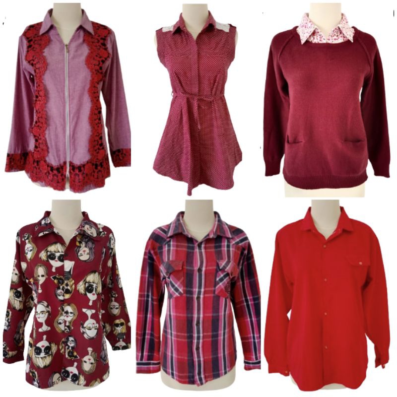 kemeja wanita merah maroon