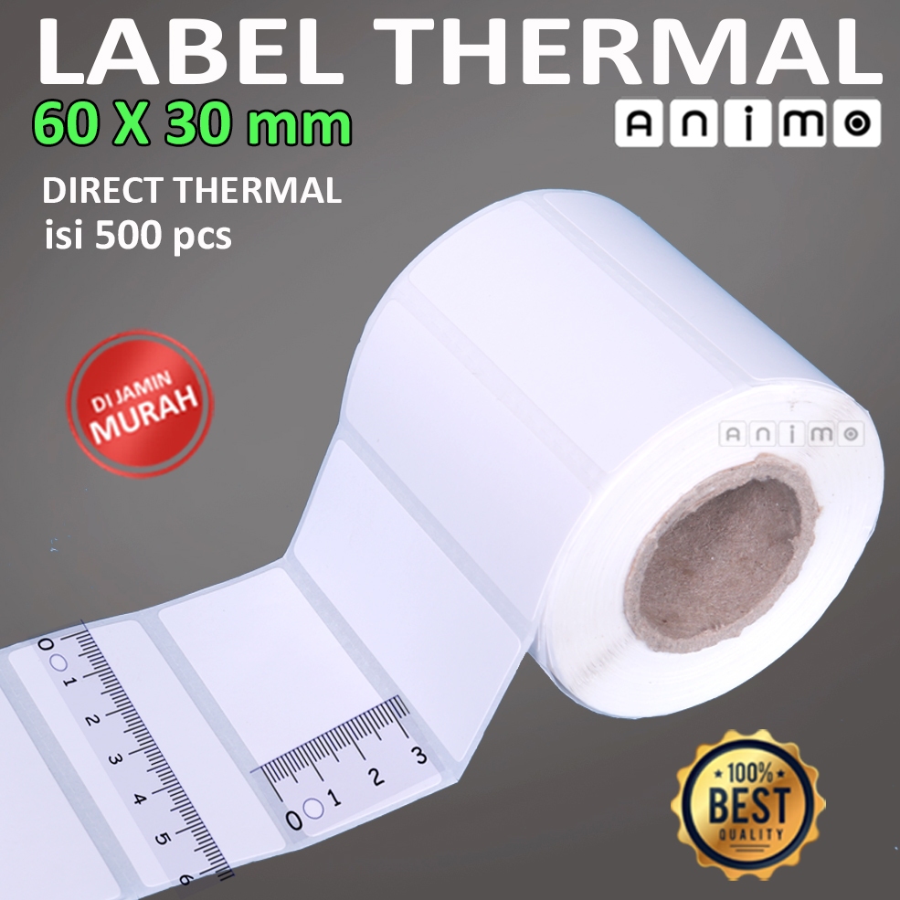

LABEL BARCODE THERMAL 60 X 30 MM = 500 PCS - Direct Thermal 60X30 mm - Stiker Thermal 6 x 3 cm isi 500 PCS