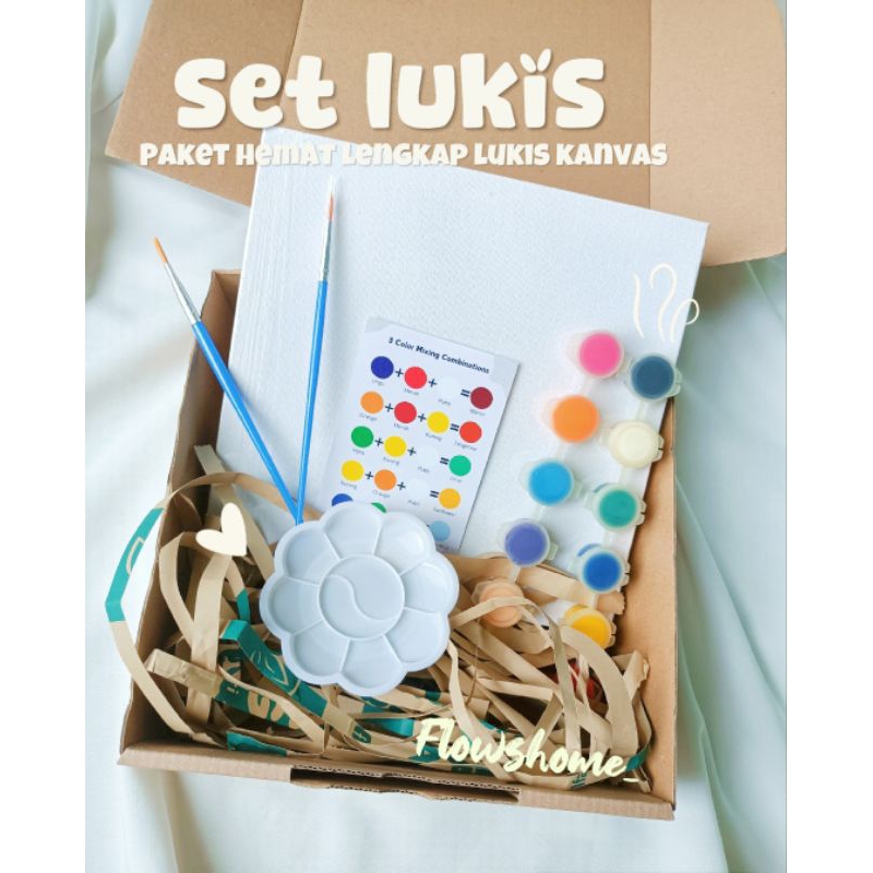 

Set kanvas lengkap, set melukis lengkap, kanvas 20x20+12cat+2kuas+palet+color card+box , set melukis hemat lengkap, set melukis pemula, set lukis anak