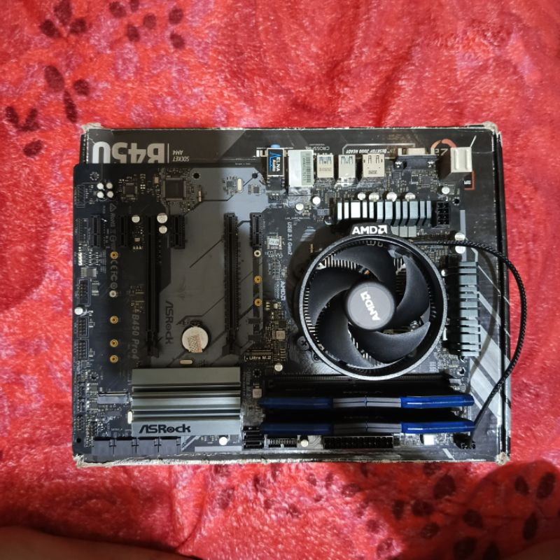 Paket Motherboard ASRock B450 Pro4 + Ryzen 3 2300X + RAM DDR4 2x8GB V-Gen Tsunami - BEKAS NORMAL