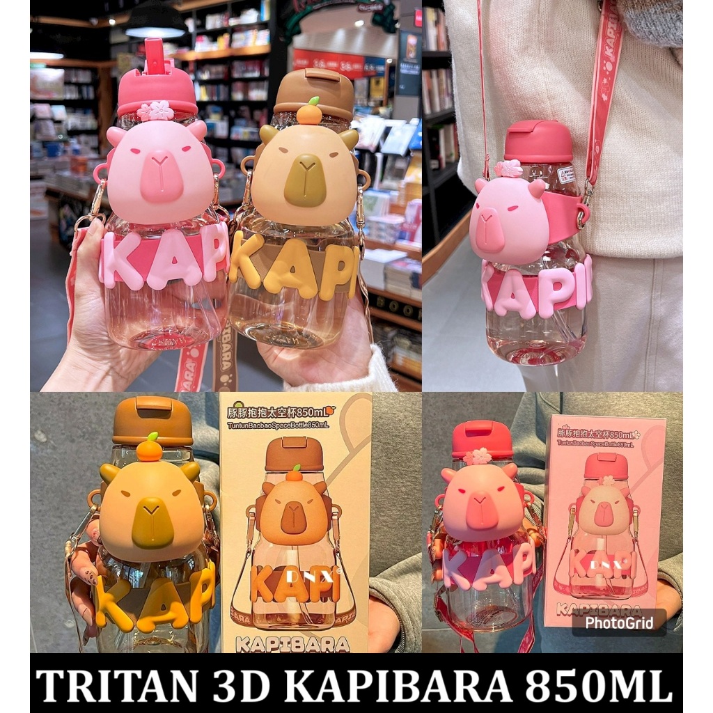 2025 Botol Minum air 850ml 3D Tritan BPA FREE Kapibara Capybara coklat pink original import bekal an