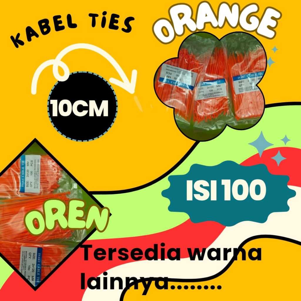 

ORANGE Kabel Ties Nylon 10cm 1 Pack isi 100 pcs | Kabel Tis 10 cm OREN Nylon 1 Pack isi 100 pcs