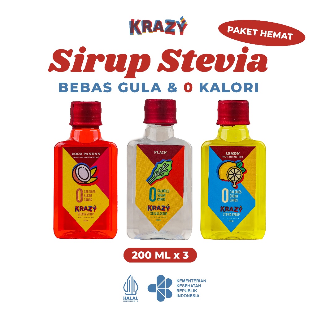 

PAKET HEMAT KRAZY Stevia Pemanis Alami Sirup Diet Bebas Gula Sugar Free 200 ml x 3 PCS