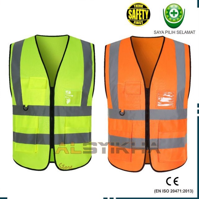 Best  Rompi Safety Proyek KANTONG Resleting Rompi Safety Proyek ID Holder Rompi reflektif
