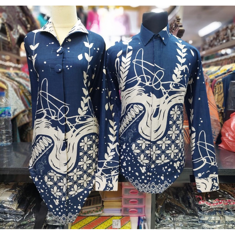 batik couple tunik / batik premium seragam full lapisan puring trikod