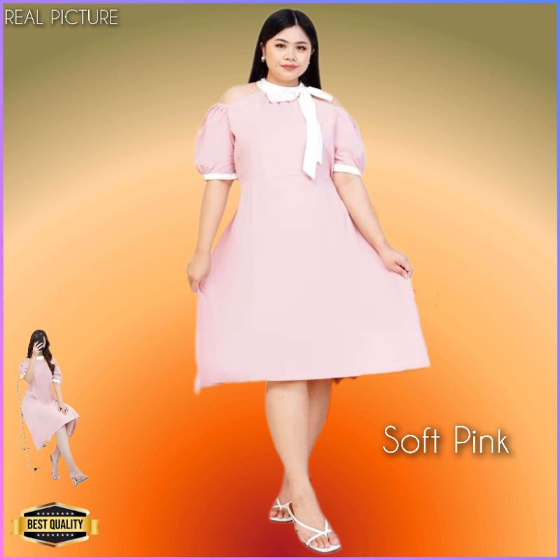 Gaun Midi Dress Pesta Wanita Jieza LD 100 Jumbo LD 130 Bigsize Soft Pink