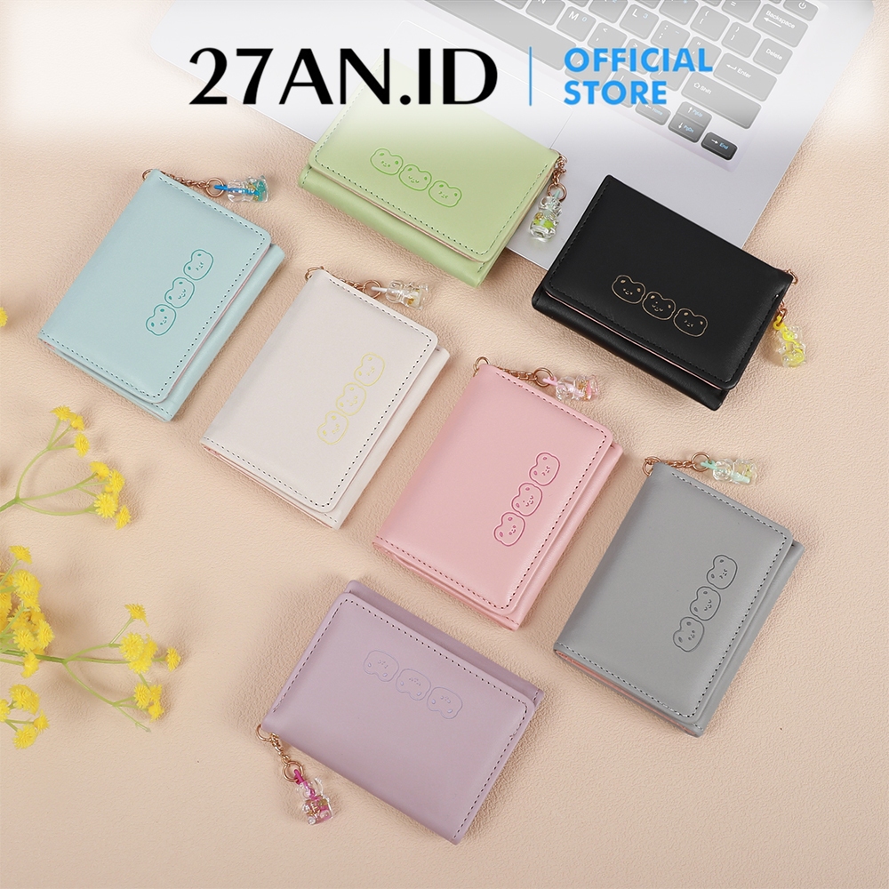 sss (27AN.ID) Dompet Lipat AC28 Dompet Wanita Liontin Beruang Transparant Tas Dompet Kartu Tiga
