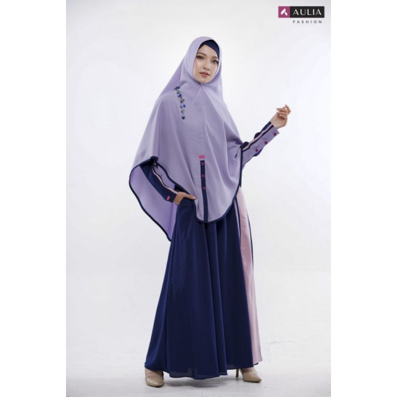 Gamis Aulia Fashion Emily Navy Lilac