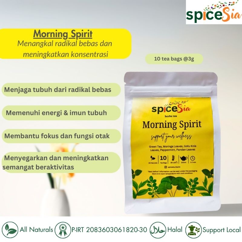 

SPICESIA Morning Spirit - Teh Herbal Konsentrasi & Fokus Pagi Hari | Teh Herbal Daun Pegagan | Teh Celup Instan isi 10 tea bag