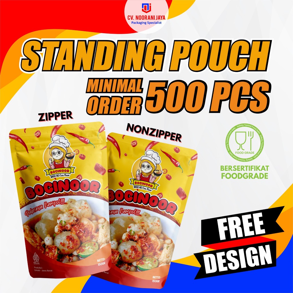 Cetak Kemasan Standing Pouch Custom – Full Printing + Ziplock