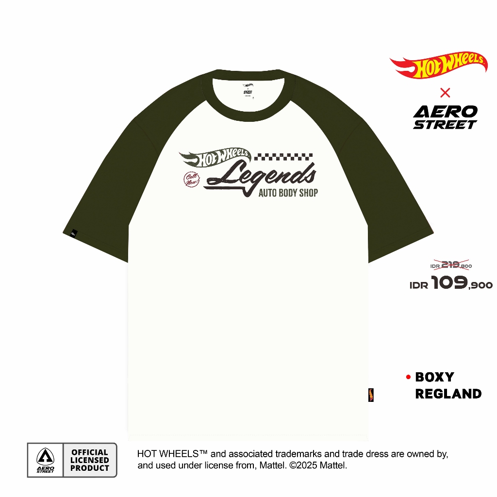 Aerostreet T Shirt Boxy Reglan Hot Wheels Legends Hijau Army Off White Kaos ABBAA