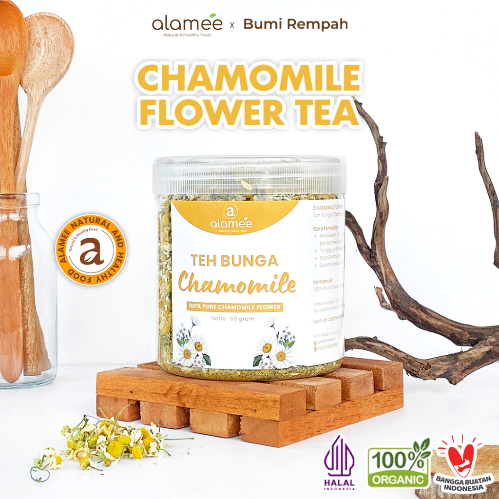 

ALAMEE Chamomile Tea Teh Bunga Camomile Flower Bunga Kamomile Dried Flower Organik Siap Minum 60gr