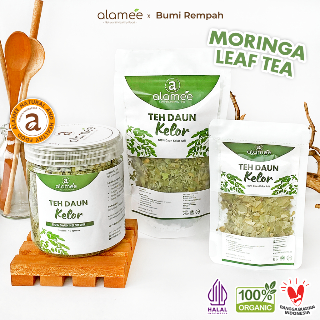 

ALAMEE Teh Daun Kelor Herbal Alami Moringa Tea Flower Asli Kering Organik Siap Seduh Minum