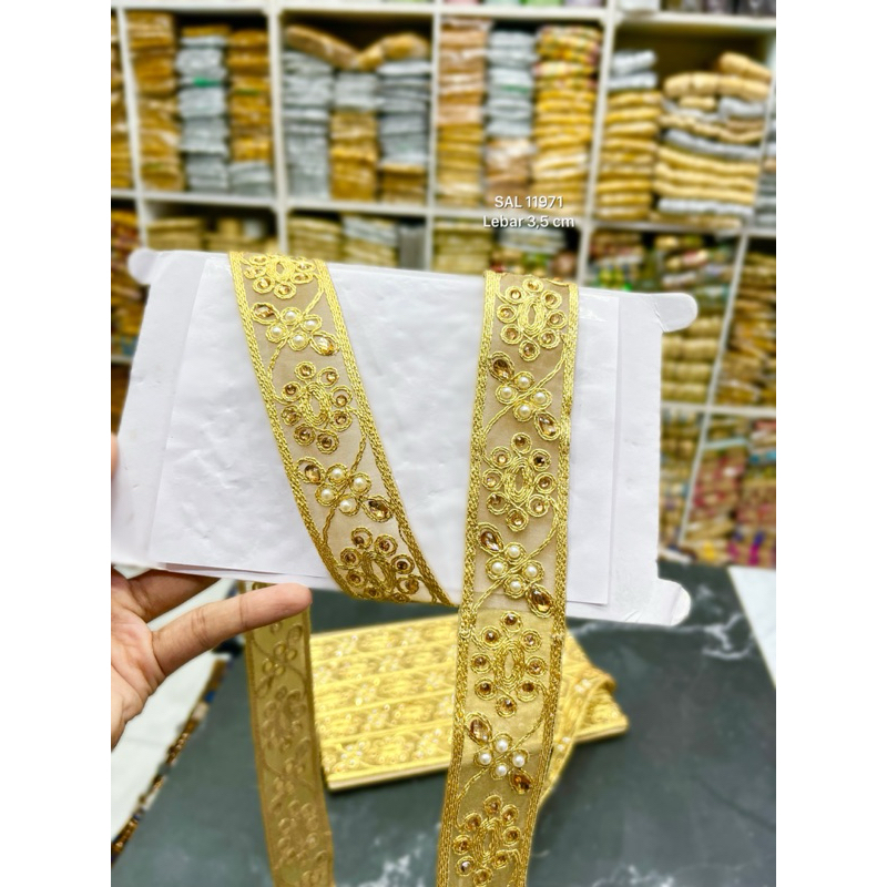 DIJUAL PER METER - Renda Permata India SAL 11971 – Lbr 4 cm - Renda Kebaya & Baju Adat