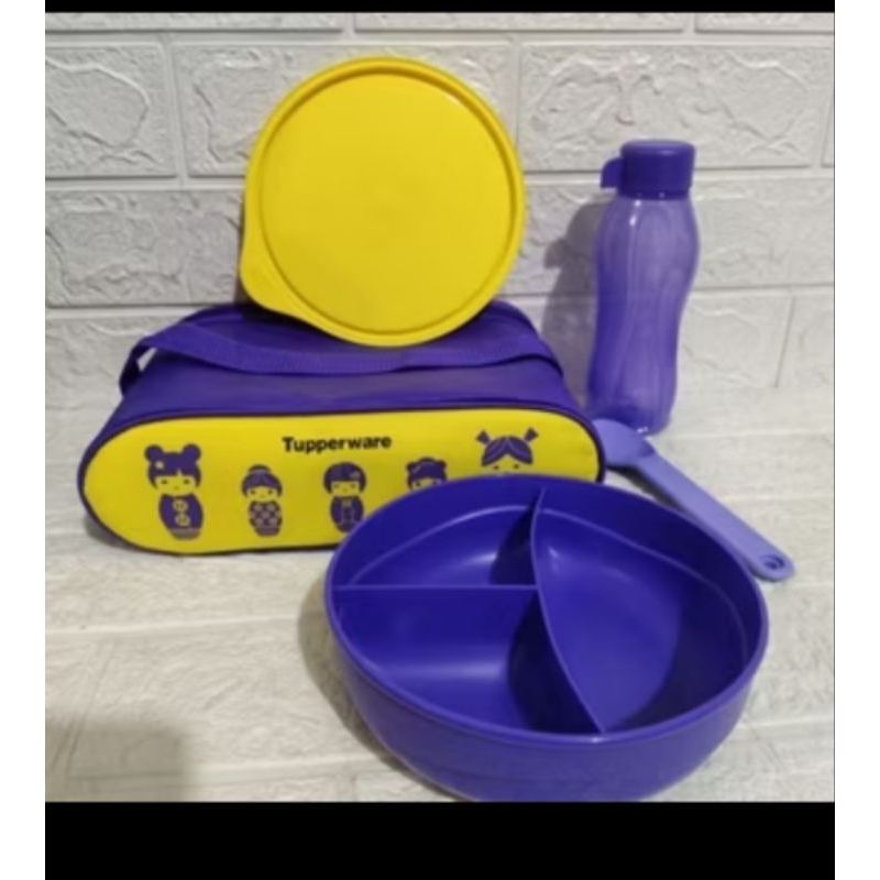 wadah bekal anak doll set tupperware ungu with tas ( 1 set )