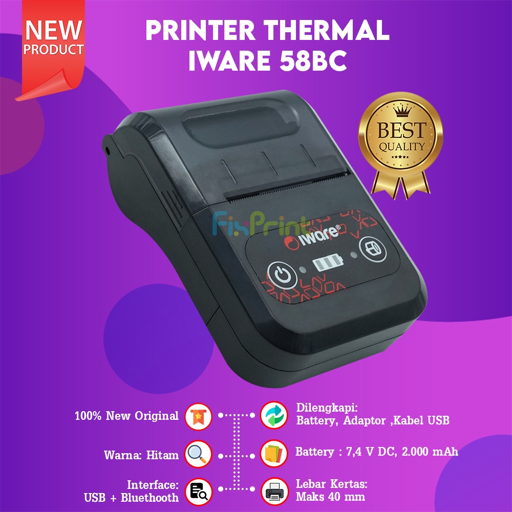 Printer Kasir Thermal C5813 / 58BC /  MP-58XC / ZJ5809II / BT-581 / BT-582 / BT-583 / BT-58D Black W