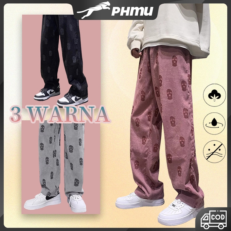 PHMU celana baggy celana panjang pria celana corduroy pria celana gombrong Y2K celana casual pria st