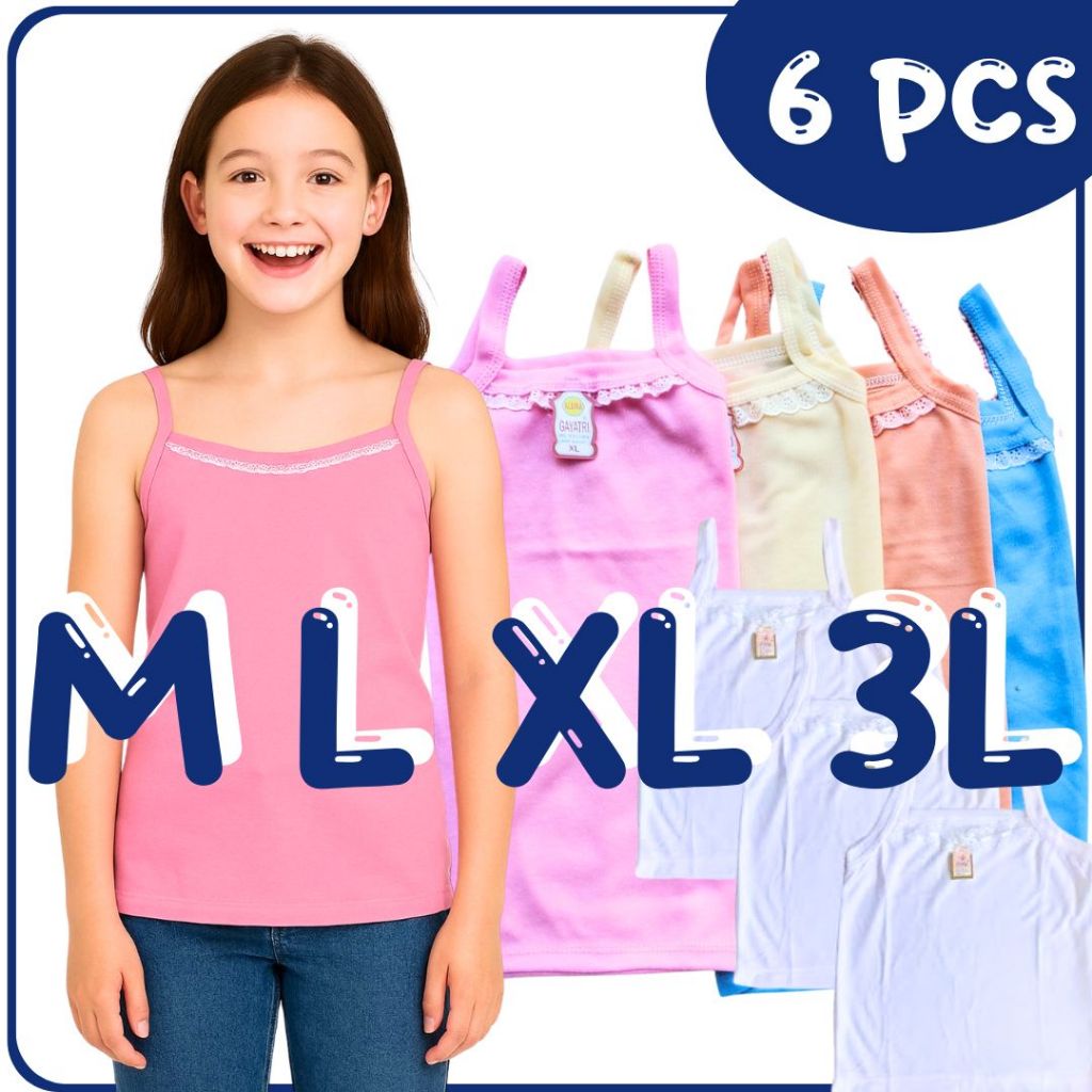 6 PCS Kaos Singlet Renda Wanita Anak Remaja Dewasa Nyaman Melar OEMAH DALEMAN99