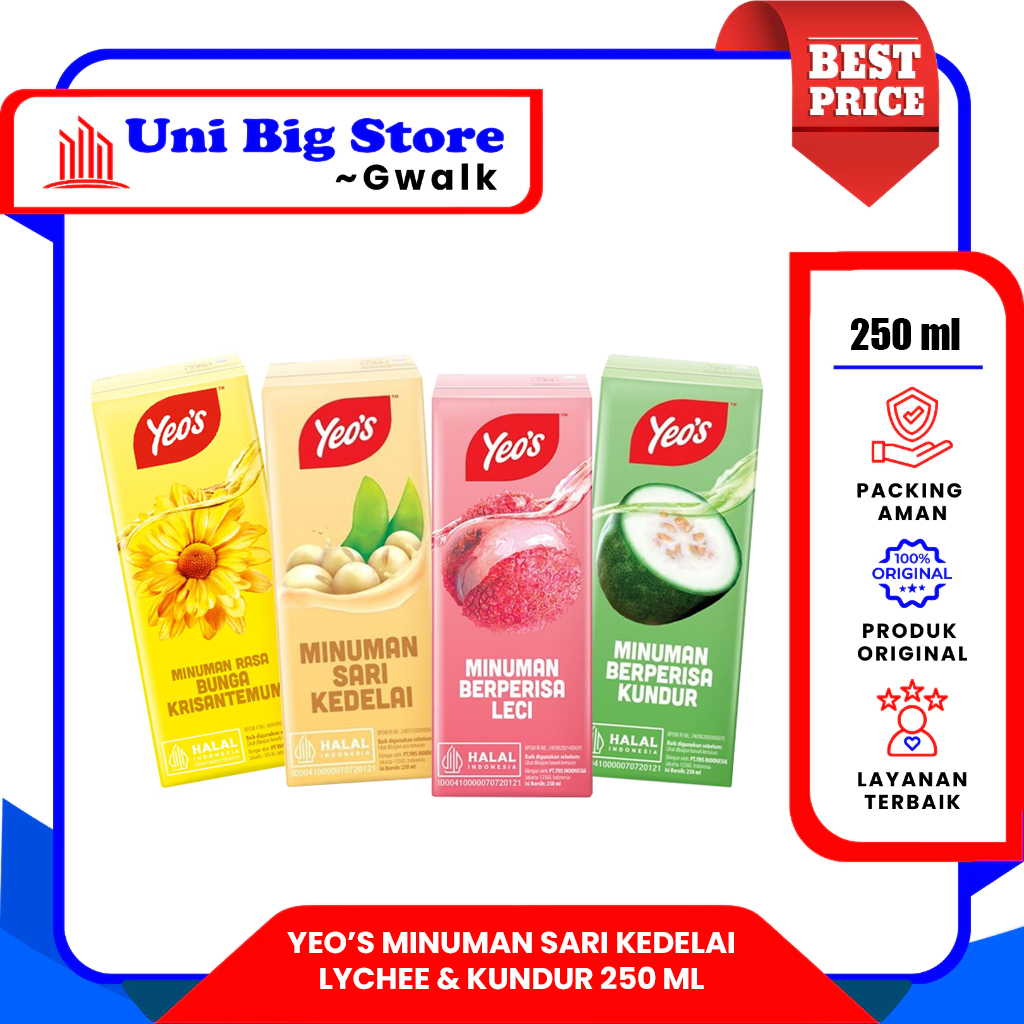 

YEO'S MINUMAN LYCHEE - WINTER MELON - SARI KEDELAI - CHRYSANTHEMUM - 250 ml