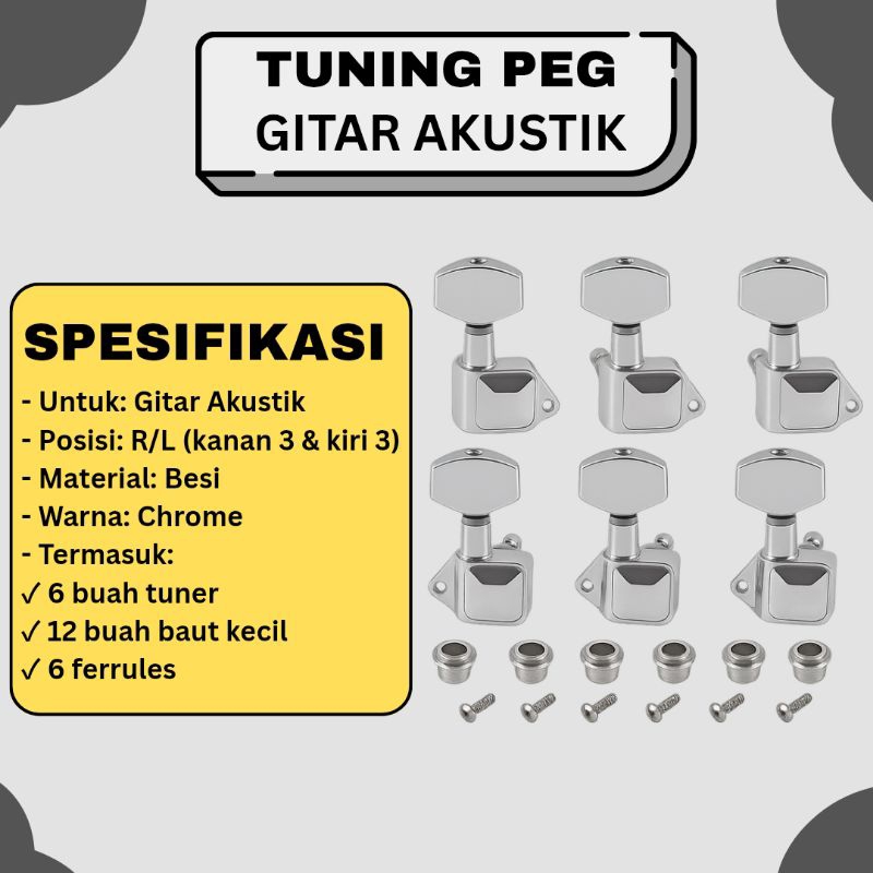 Tuning PEG Kuping Dryer Gitar Akustik Chrome Petak Machine Head