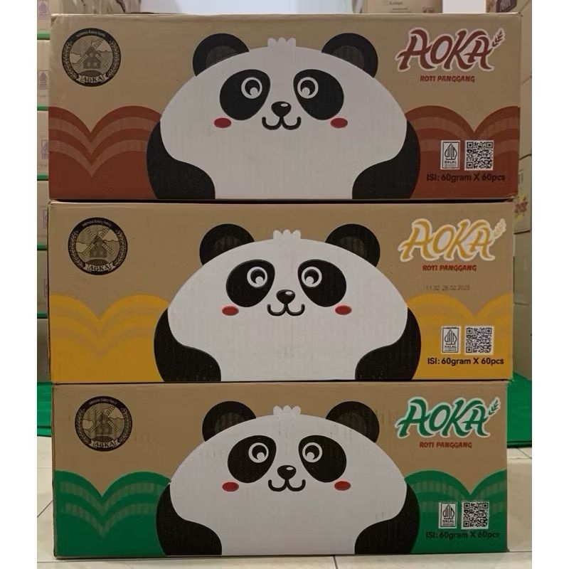 

AOKA PANDA - Roti Panggang isian 1 Dus isi 60 Bungkus Pilihan Rasa Coklat / Keju / Vanilla / Pandan / Susu