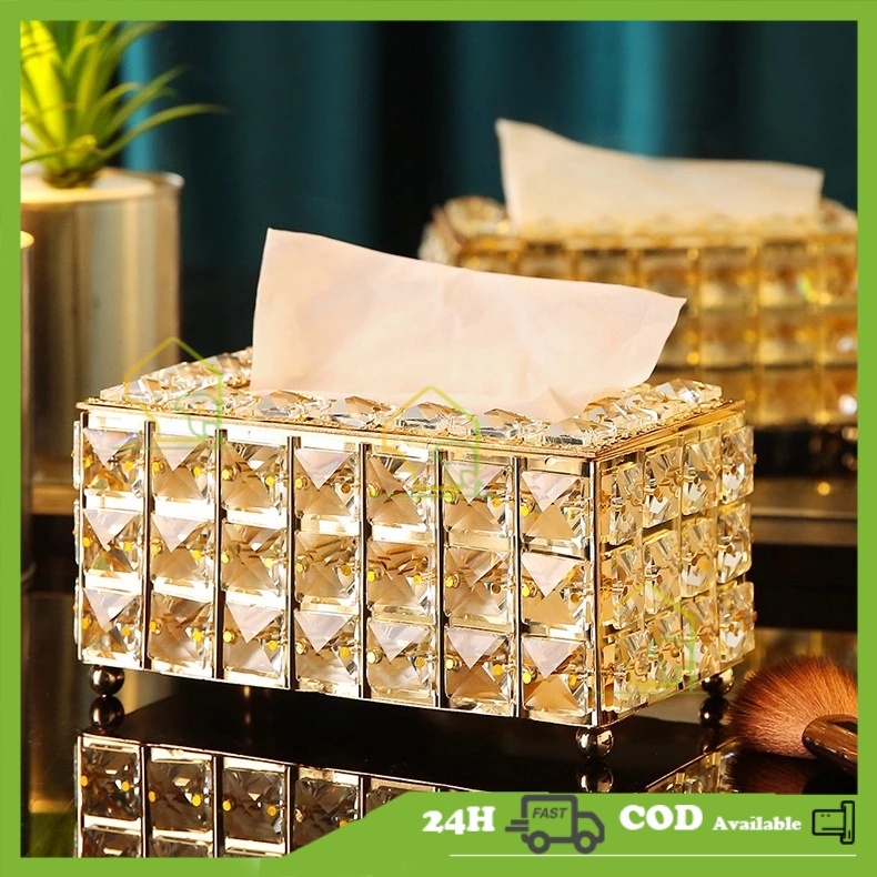 【COD】Tempat Tisu Kristal Emas Tempat Tisu Kristal Kotak Tisu Sultan yang Elegan kristal Kotak makeup