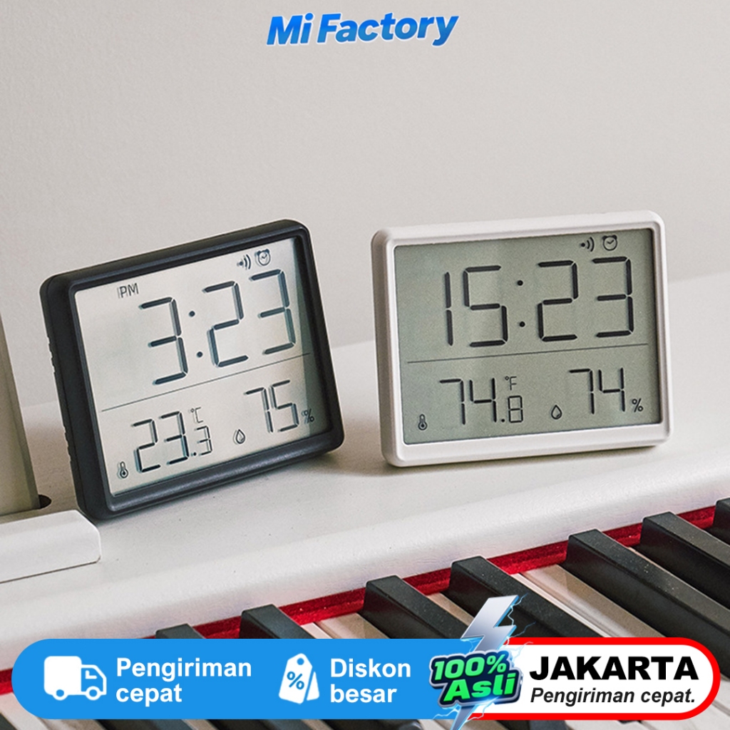 Jam Digital Termometer & Higrometer LCD - Pantau Suhu/Kelembaban Ruangan + Alarm, Desain Magnet Kuat