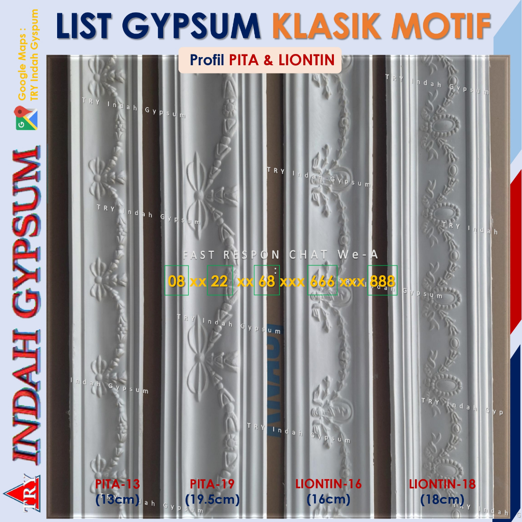 List PLAFON Gypsum KLASIK motif PITA dan LIONTIN 13cm 19cm - Original TRYINDAH