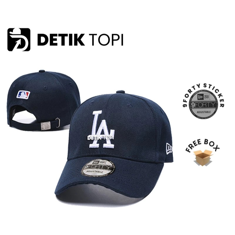Topi Baseball LA Los Angeles Dodgers Navy Black White Black Bordir Baseball Cap