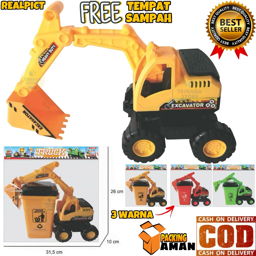 Promo Mainan Anak Laki Laki Mobil Mobilan Truck Truk Beko + Tempat Sampah / Mainan Konstruksi Truck Truk Excavator Sni Murah