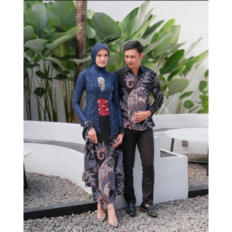 SET KEBAYA KUTUBARU COUPLE KEMEJA PREMIUM / CUSTOM ANAK & SUPER JUMBO / BAJU SETELAN SERAGAM BATIK S