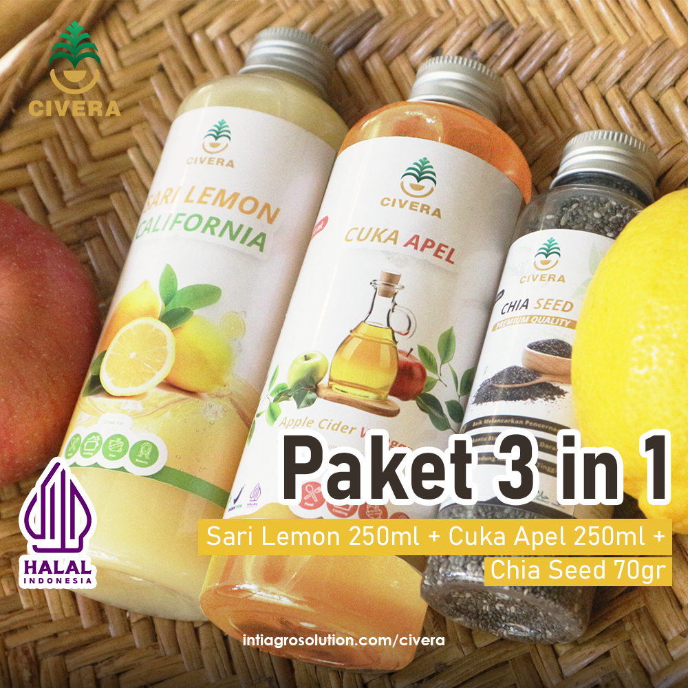 

Civera - Paket Diet Sehat 3in1 Bundle Cuka Apel 250ml, Sari Lemon 250ml, Chia Seed 70Gr